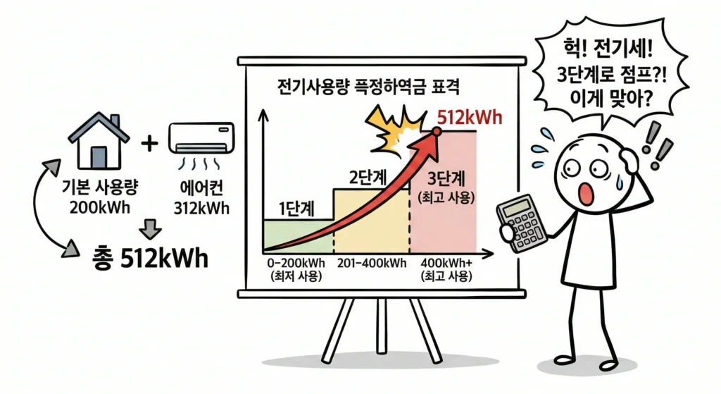 에어컨 하루 5시간 전기요금 소비전력 차이와 집 전체 사용량 그리고 누진 구간에 따라 달라지는 구조 설명