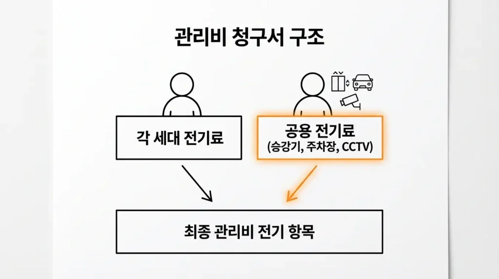 관리비 전기요금과 한전 고지서가 다른 이유를 설명하는 이미지