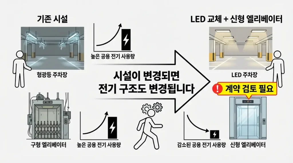 공용시설 교체 후 전기요금 계약 미검토 문제 구조 설명