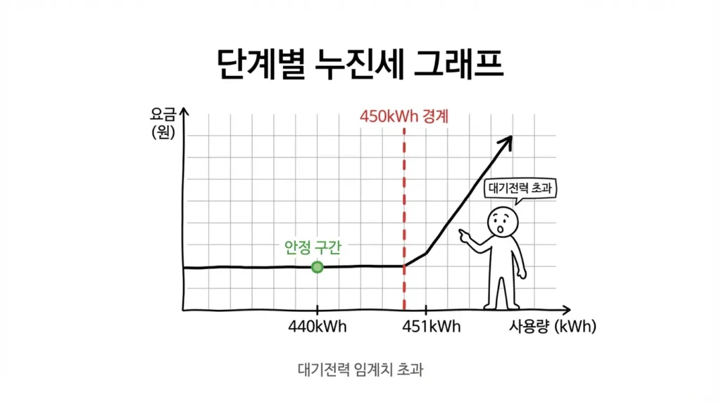 전기요금 누진제 450kWh 경계 초과 시 요금 급증 구조 설명
