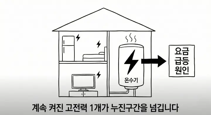 전기온수기 때문에 요금 폭탄 나오는 경우를 설명하는 이미지