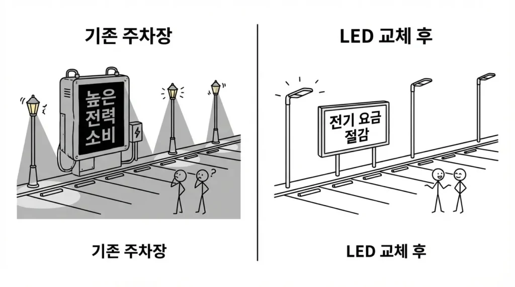지하주차장 LED 교체 공동전기료 절감 효과 비교