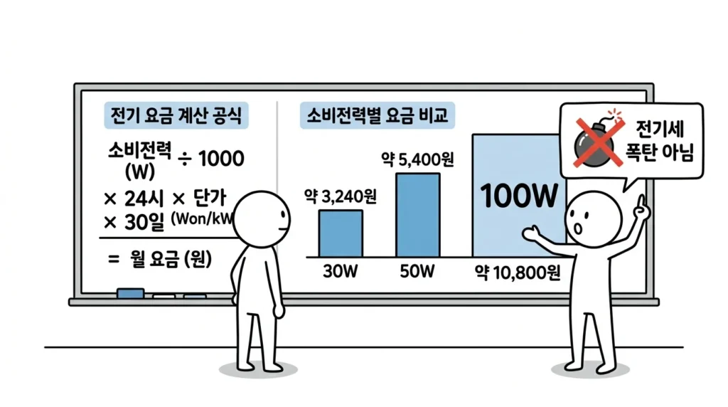 공기청정기 계속 켜두면 전기요금 24시간 사용 시 소비전력별 월 추가 비용 계산 설명