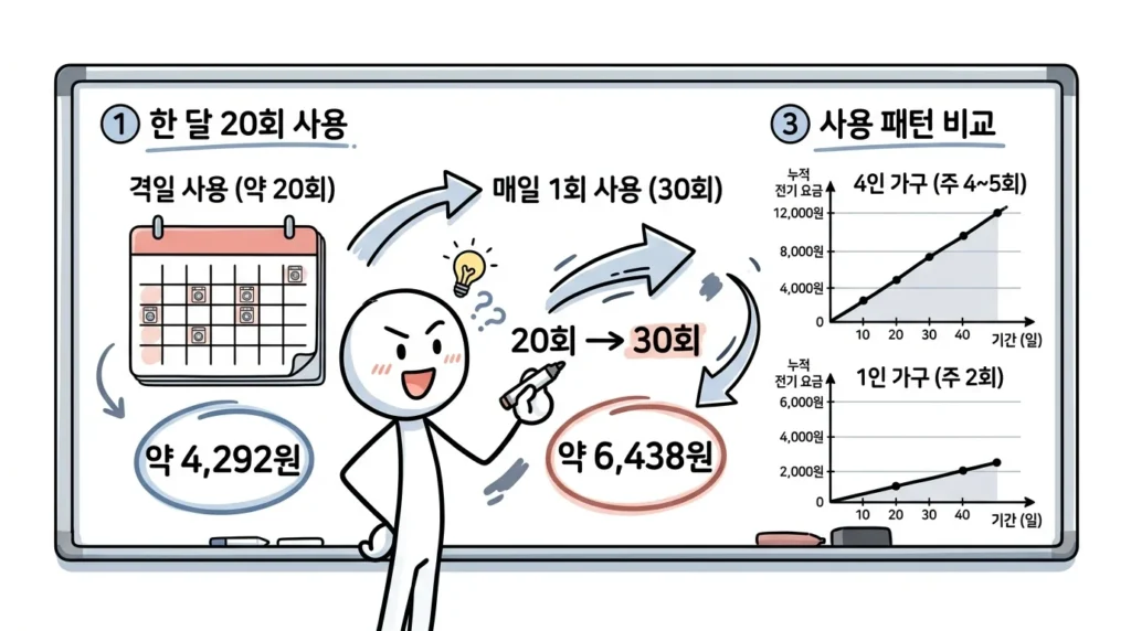 건조기 9kg 용량 전기요금 한 달 사용 횟수에 따라 하루 기준과 월 전기요금이 달라지는 계산 설명