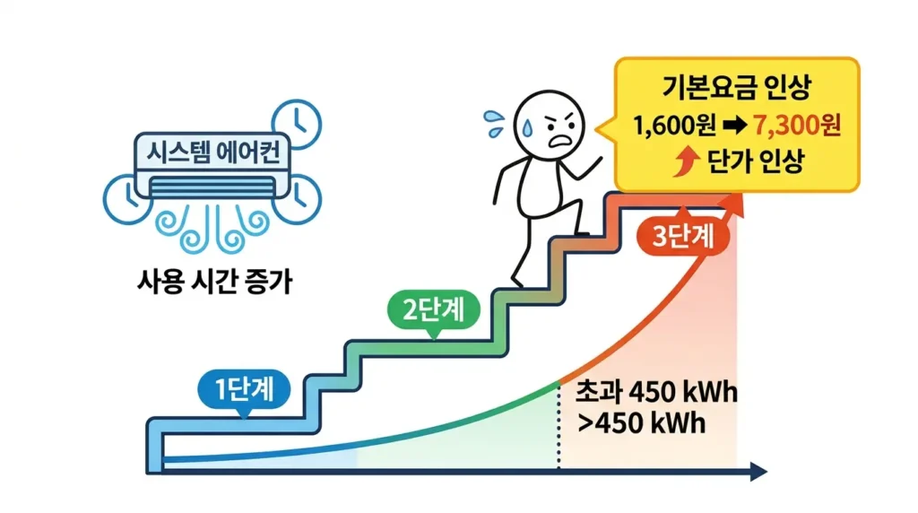 시스템에어컨 전기요금 절약을 성명하는 과정에서 누진구간을 설명